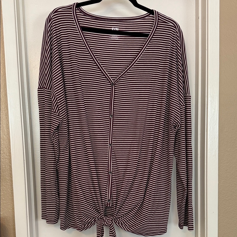EVRI Maroon and White Striped Button-Down Shirt